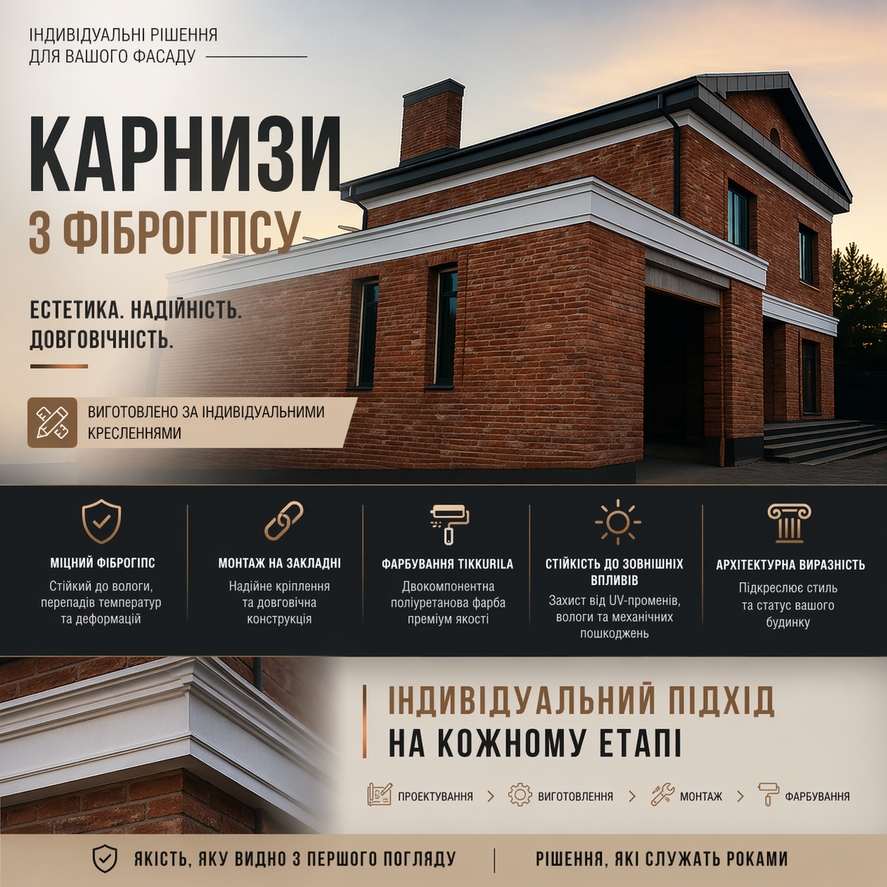 Фасадний декор із фіброгіпса: карнизи фото 1 Lepka.biz Фіброгіп фото фасад тренд віп 2026